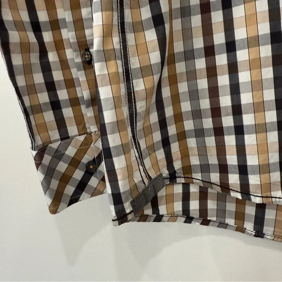 Orvieto Men's Long Sleeve Checkered Button Down Shirt in Neutral Tones Size M - Picture 3 of 17